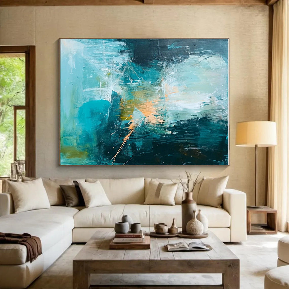 Teal and Orange Abstract Painting with Dynamic Brushstrokes GER588
