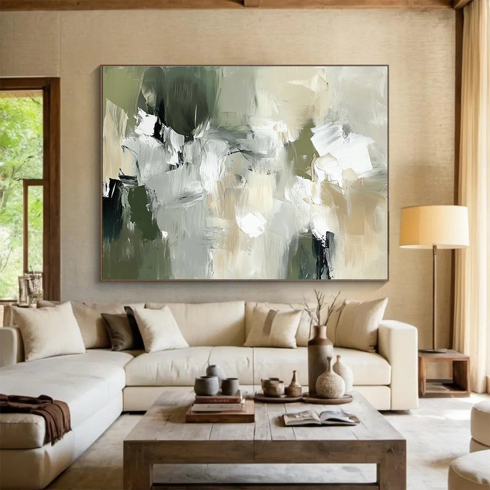 Earthy Tones Abstract Painting with Green and Beige Shades DYP376