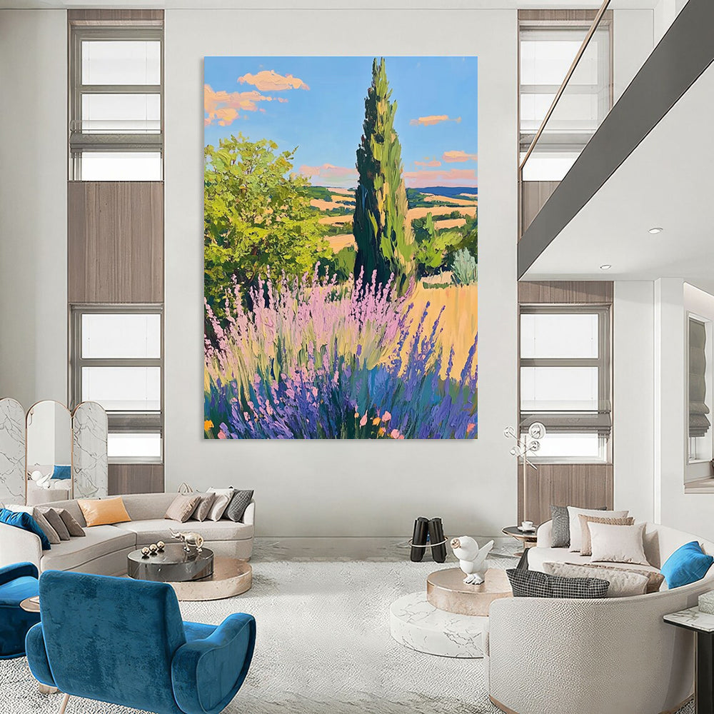 Scenic Landscape with Lavender Painting in Bright Colors ADGE436
