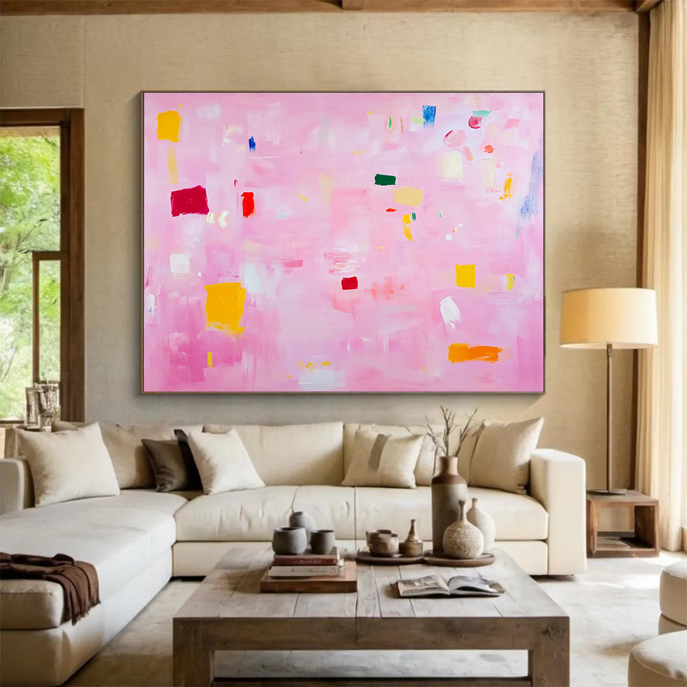 Pink - Toned Pastel Abstract Painting with Colorful Shapes DYP127