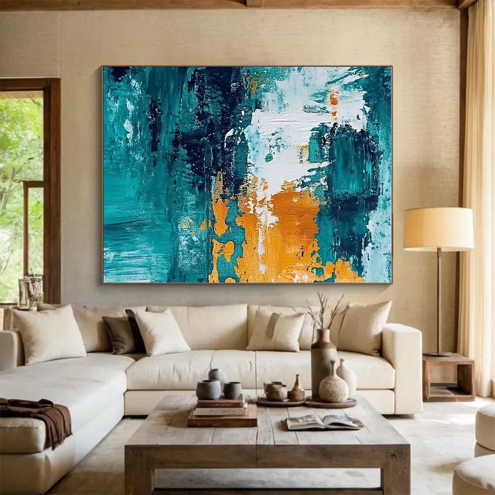 Teal Orange Abstract Painting with Textured Strokes GER793