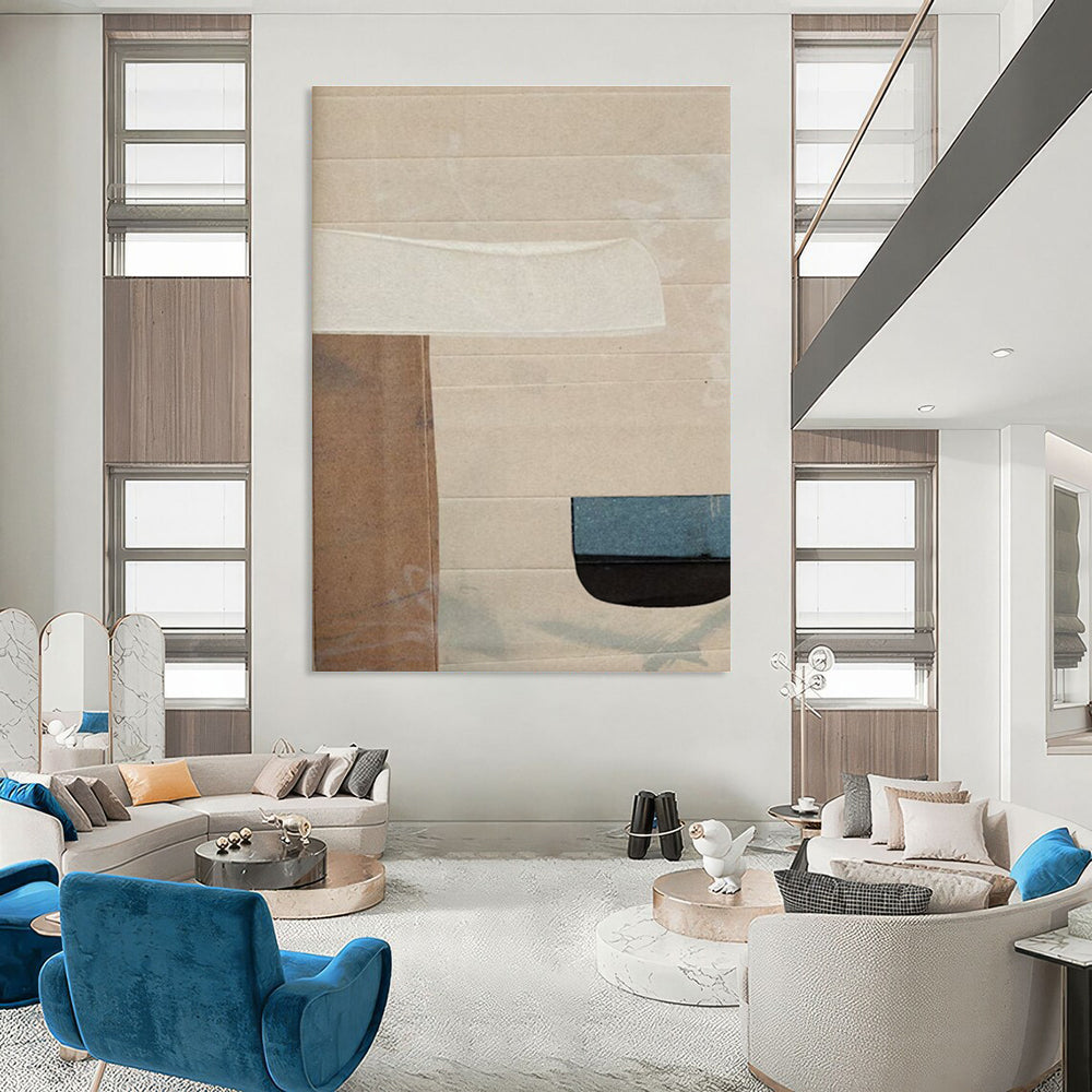 Neutral - toned Collage Abstract Painting on Cardboard ADGE182
