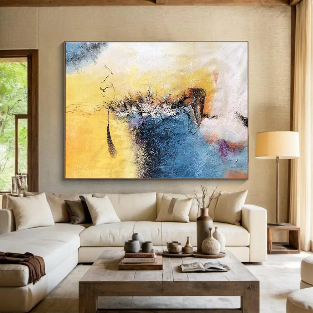 Color Fusion Abstract Painting with Yellow, Blue, and Purple Hues THY156