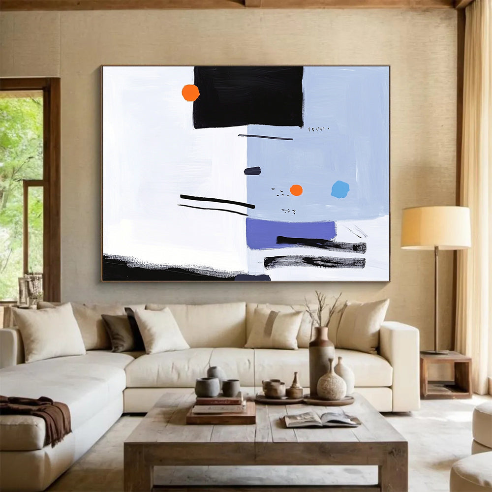 Blue and Purple Abstract Painting with Playful Shapes GER158