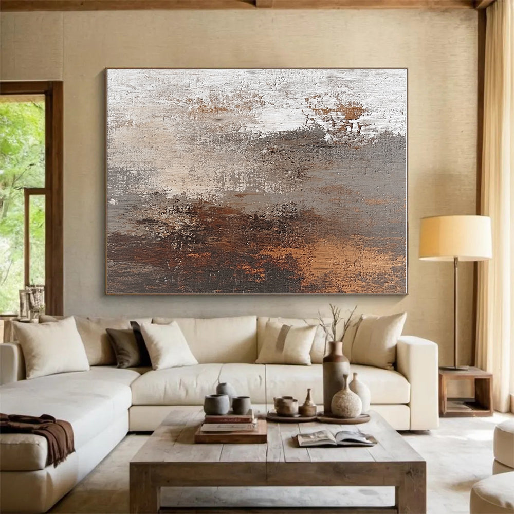 Rustic Brown and Gray Abstract Painting with Weathered Textures GER115