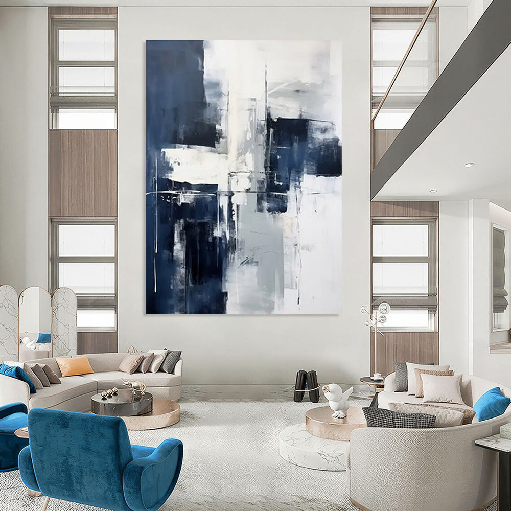 Blue and Gray Abstraction Abstract Painting with Dynamic Shapes ADGE128