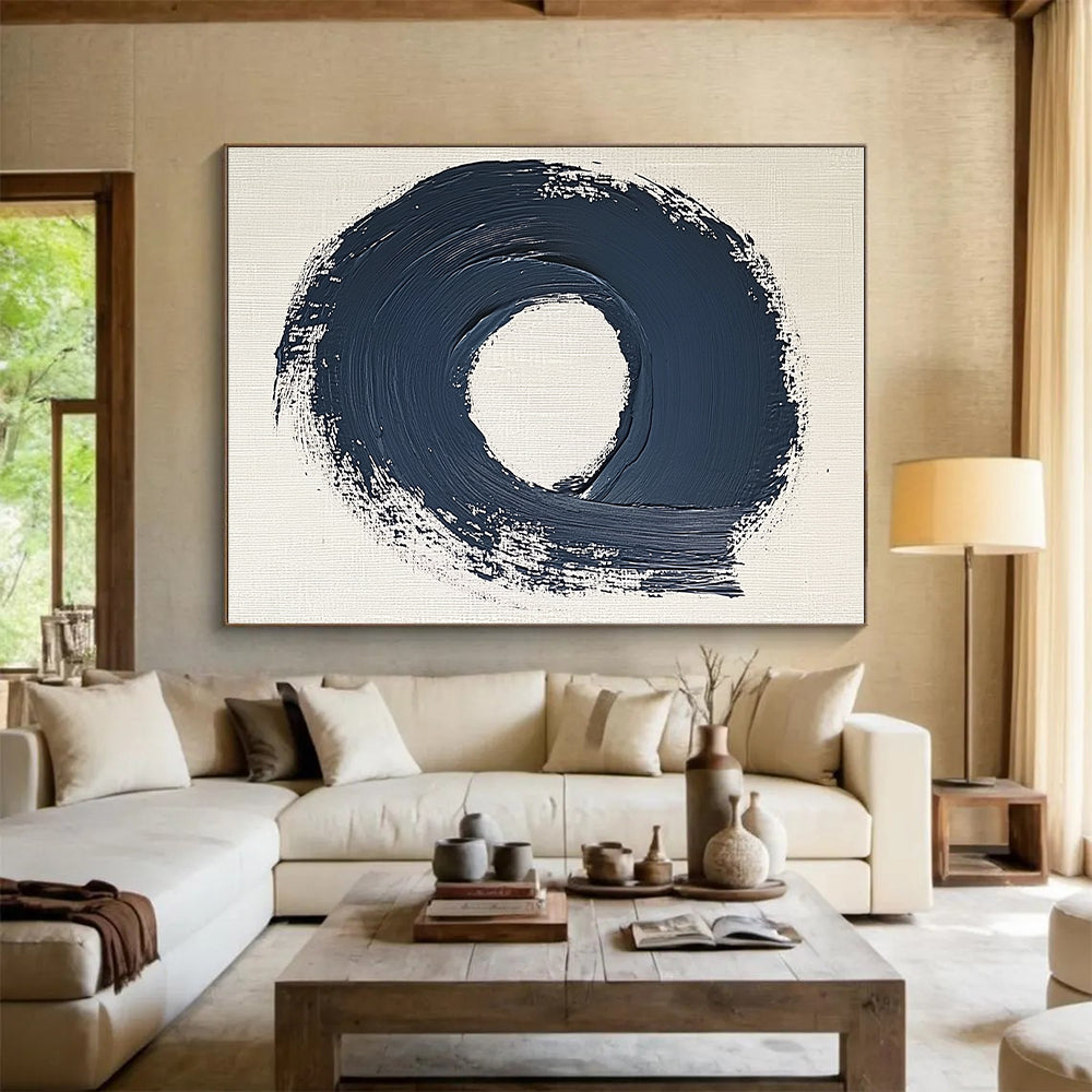 Navy Blue Circular Abstract Painting with Bold Strokes GER086