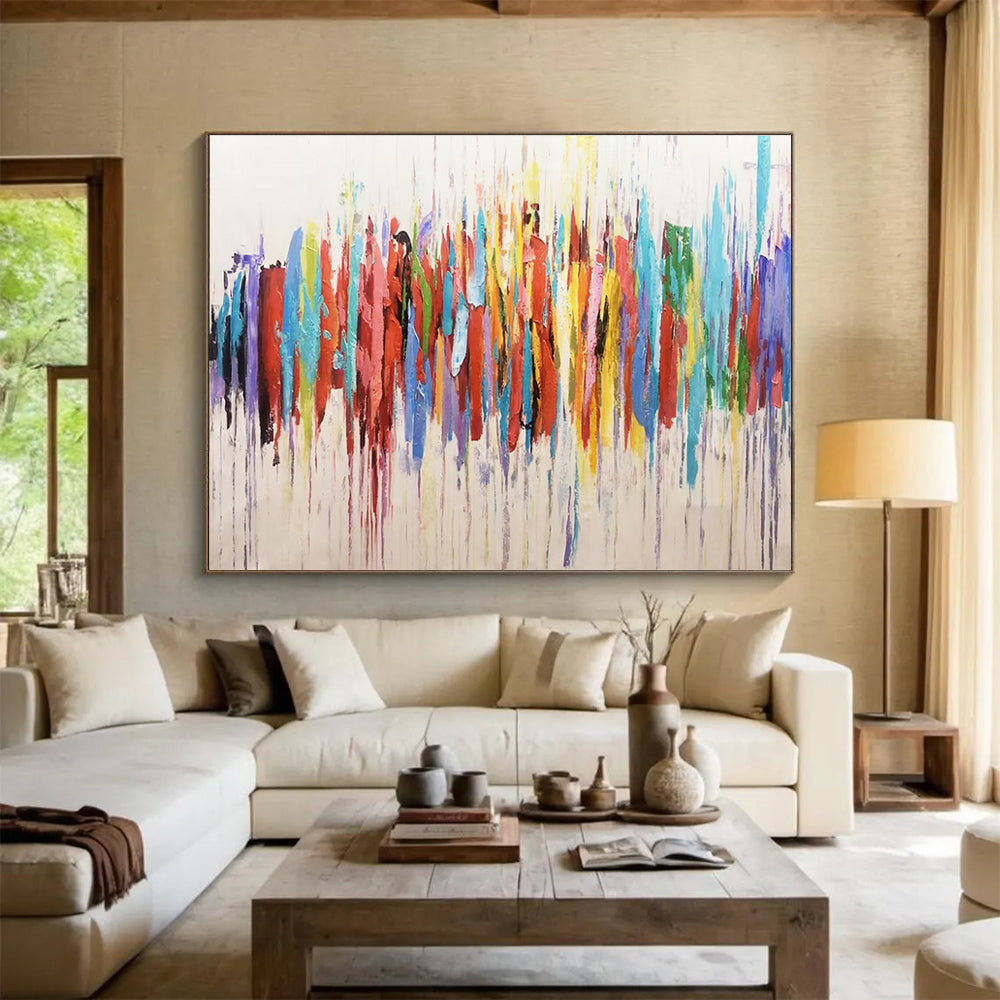Colorful Drip Abstract Painting with Mixed Bright Hues THY211