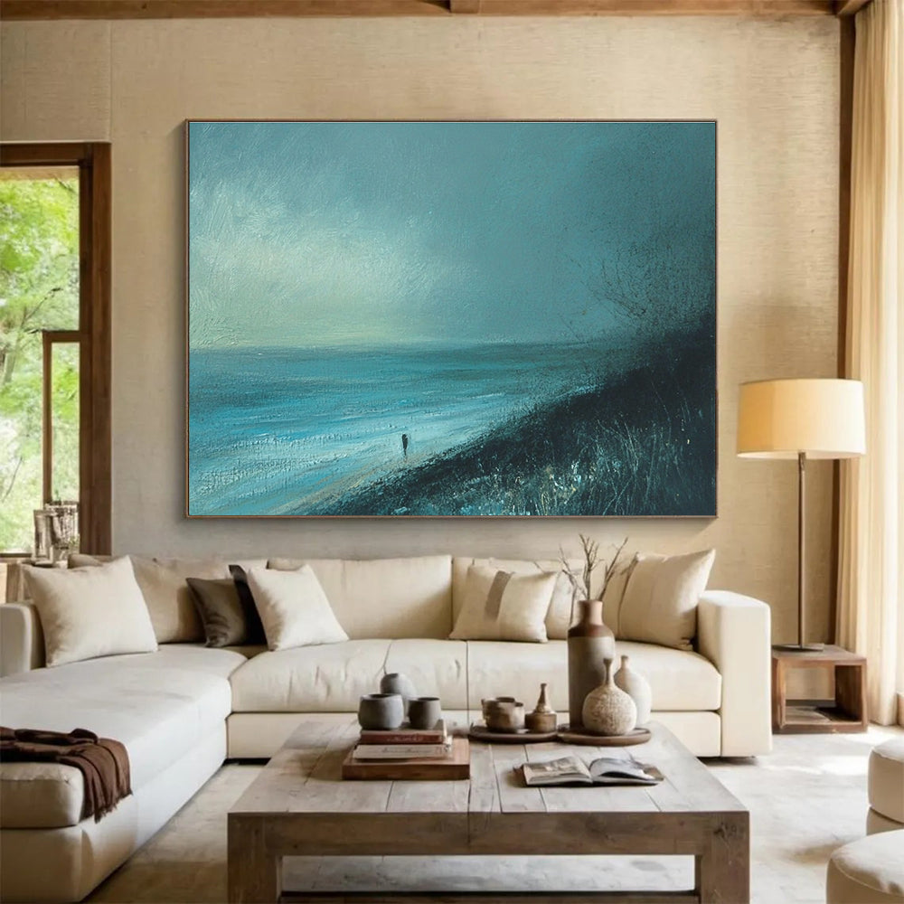 Blue Toned Solitary Figure Seaside Abstract Painting DYP090