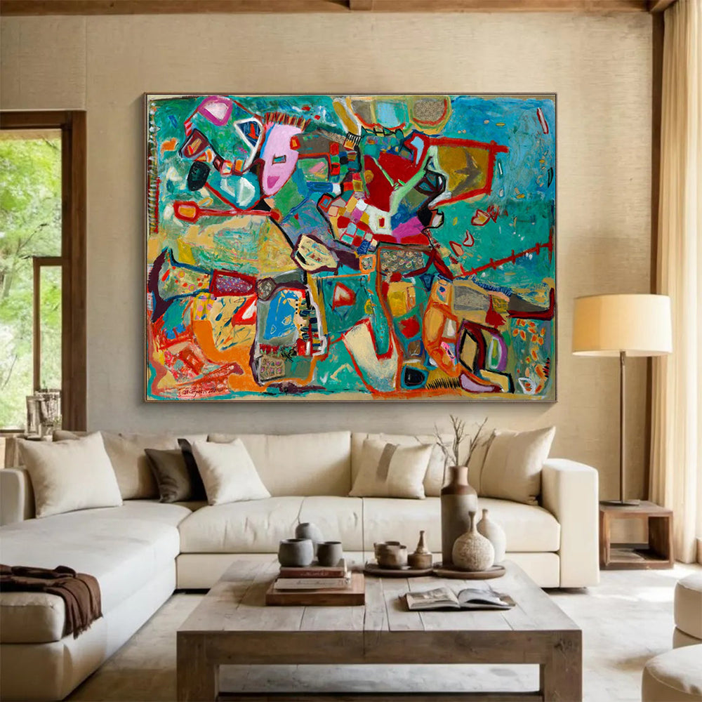 Colorful Geometric Abstract Painting with Mixed Bright Hues THY233