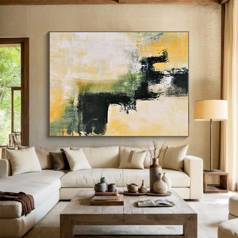 Yellow Green and Black Abstract Painting with Subtle Gradients GER584