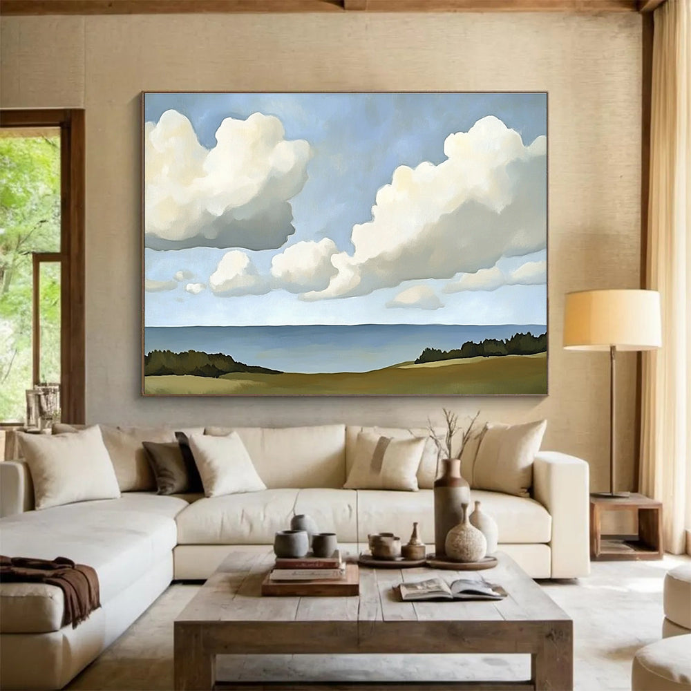 Clouds Over the Sea Minimalist Abstract Painting with Soft Whites DYP598