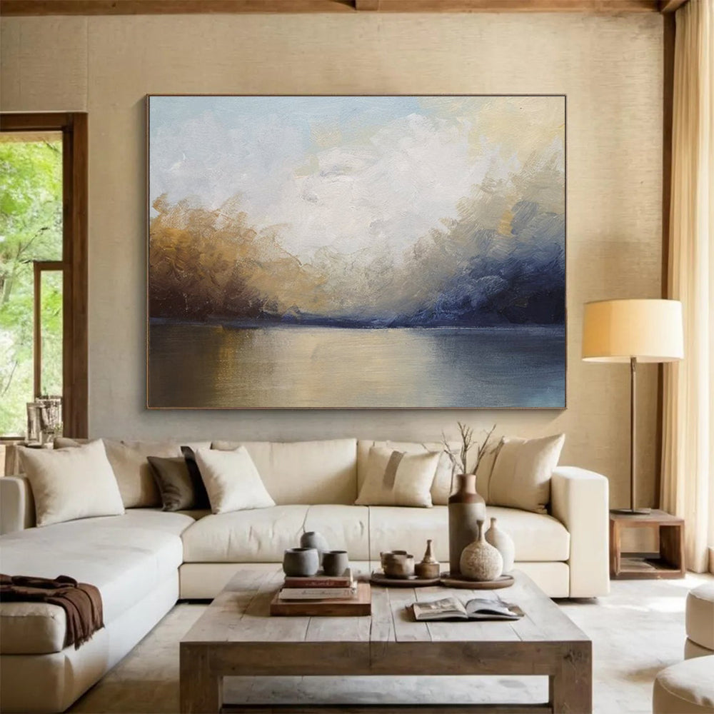 Soft Toned Lake Sky Abstract Painting THY040