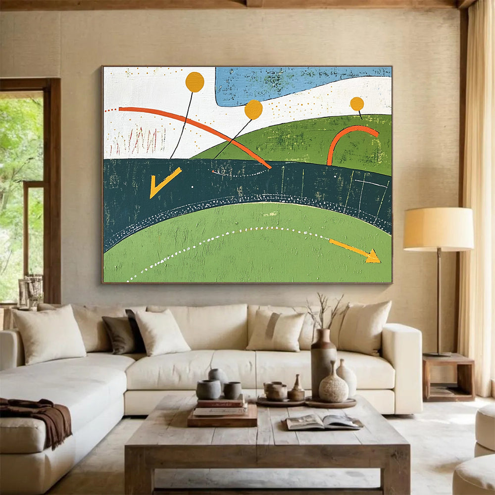 Colorful Geometric Landscape Abstract Painting with Playful Shapes DYP317