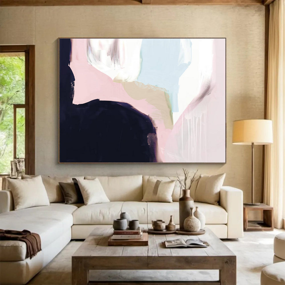 Soft - hued Abstract Painting with Pink and Light Blue Tones THY132