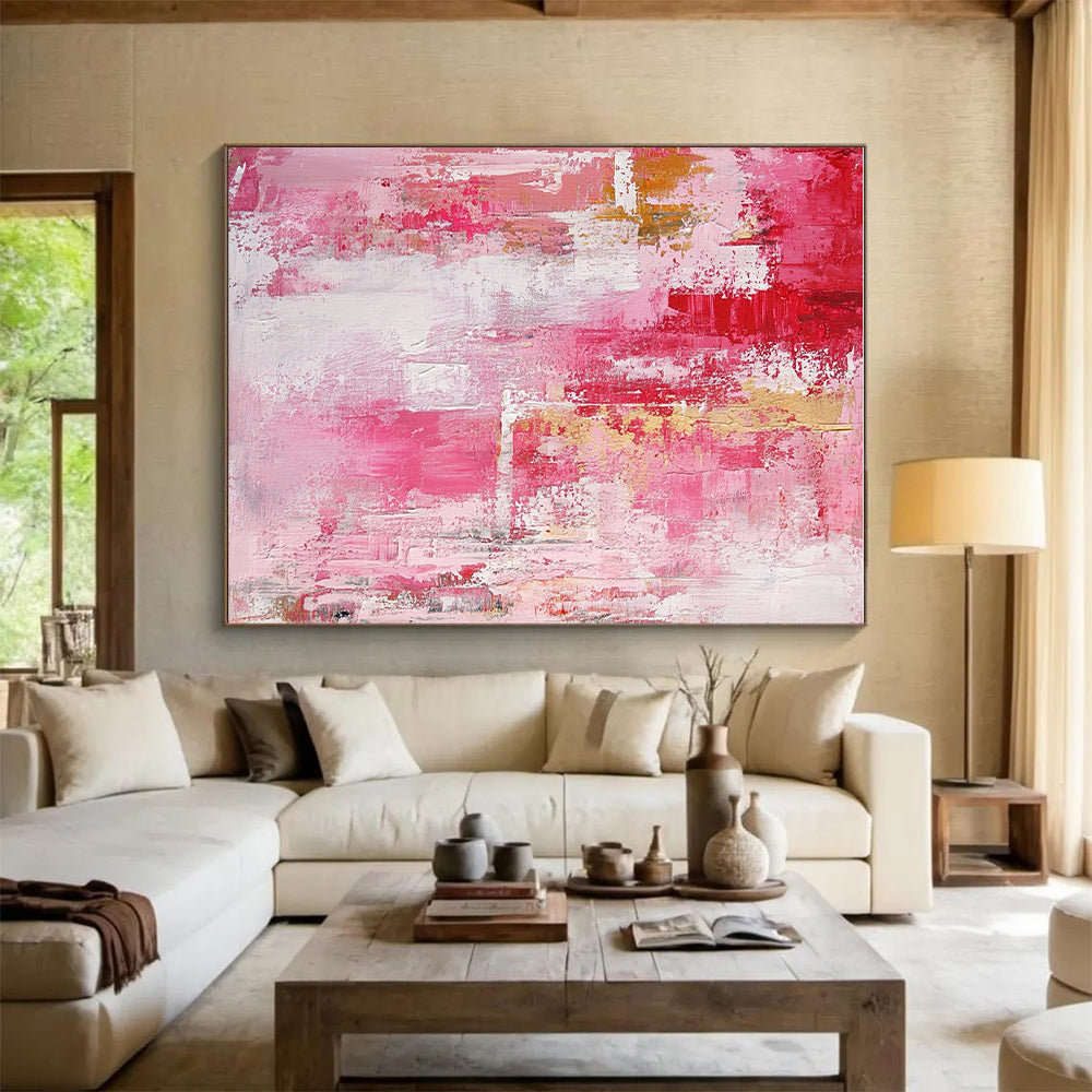 Pink and Gold Abstract Painting with Textured Elegance GER546