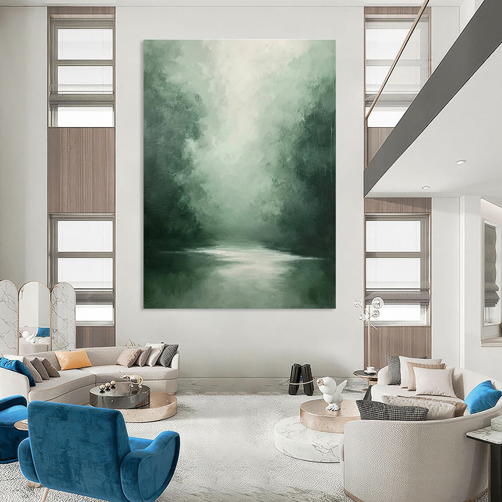Green Misty Forest River Abstract Painting ADGE024