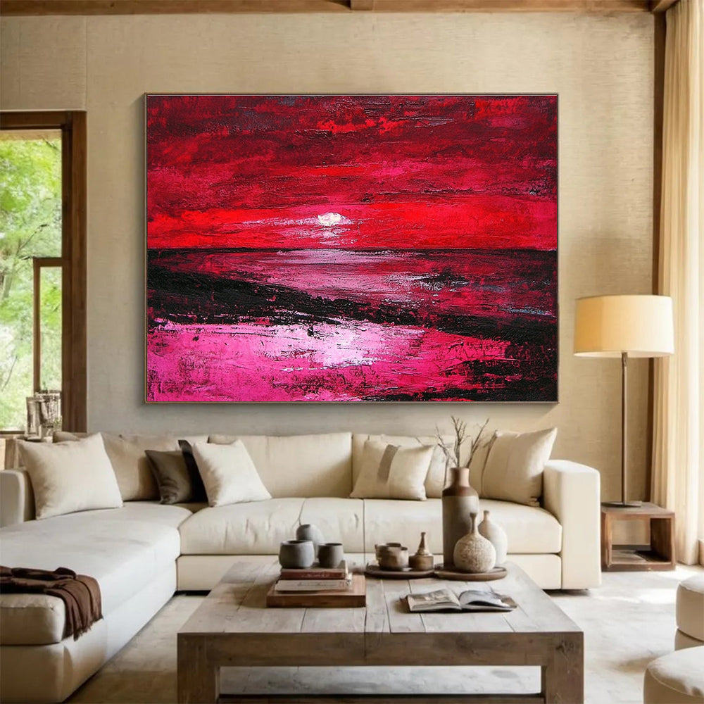 Red Sunset Abstract Landscape Painting with Dramatic Hues DYP432