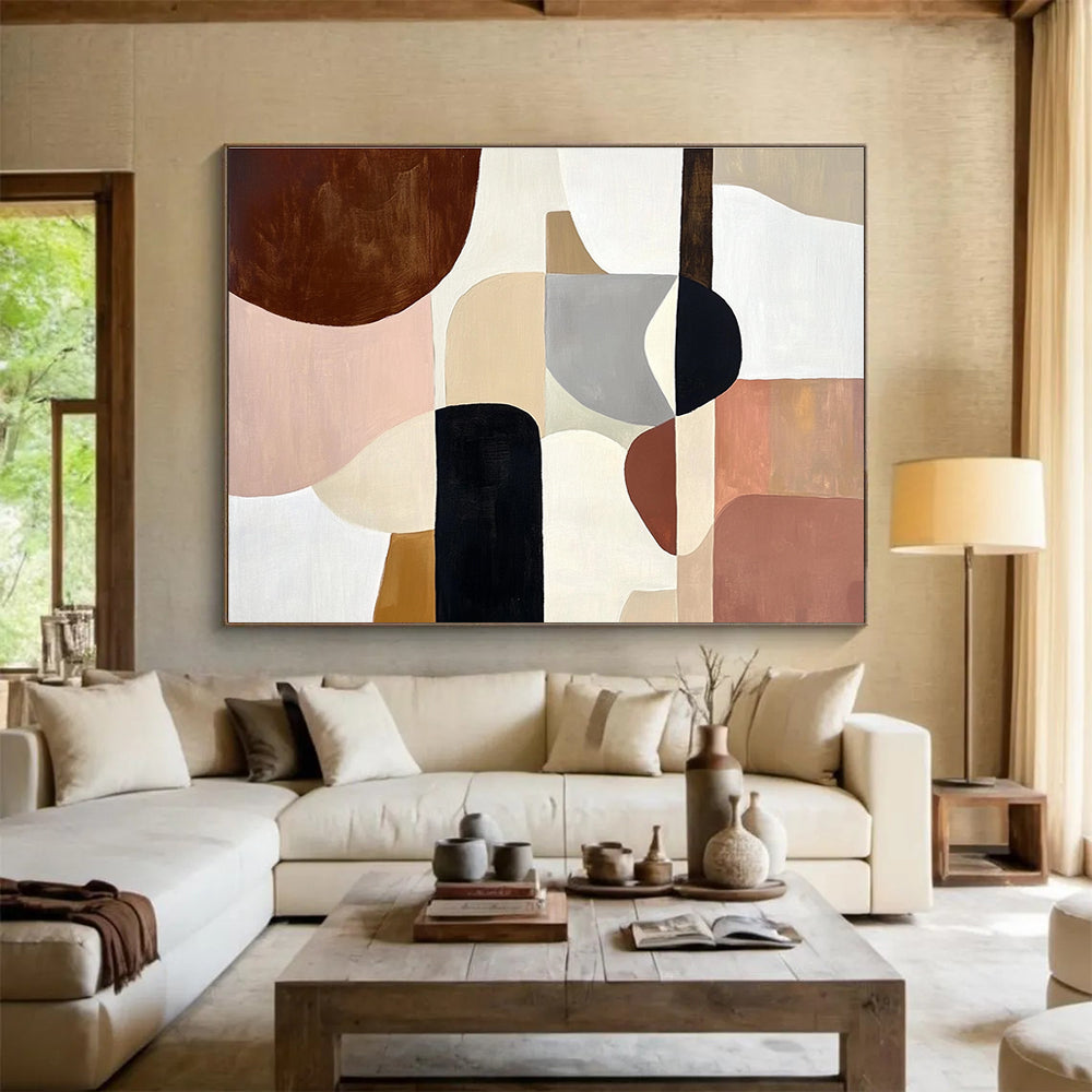 Geometric Shape Abstract Painting with Neutral and Earthy Tones DYP510