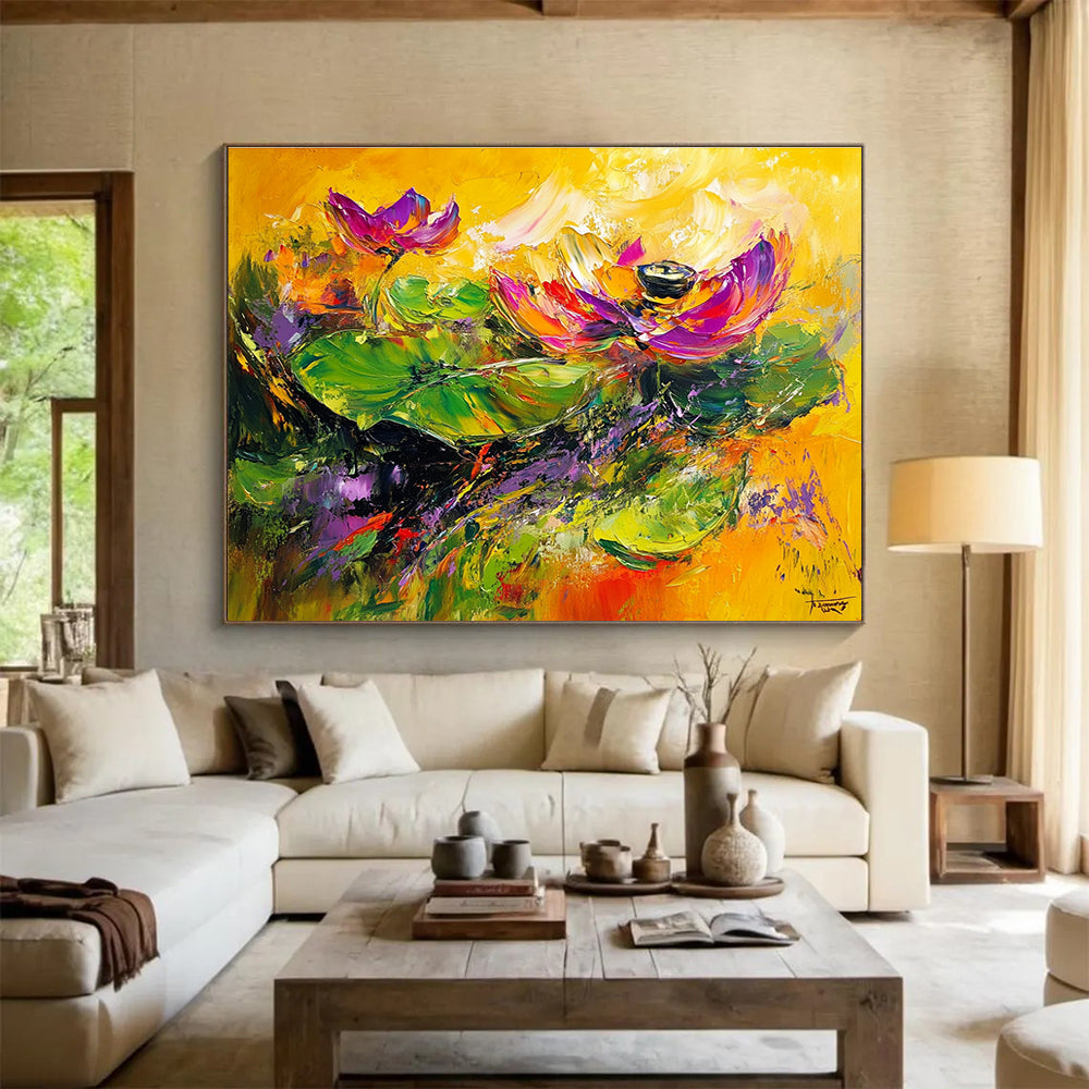 Vibrant Lotus Abstract Painting with Bold and Colorful Hues DYP354
