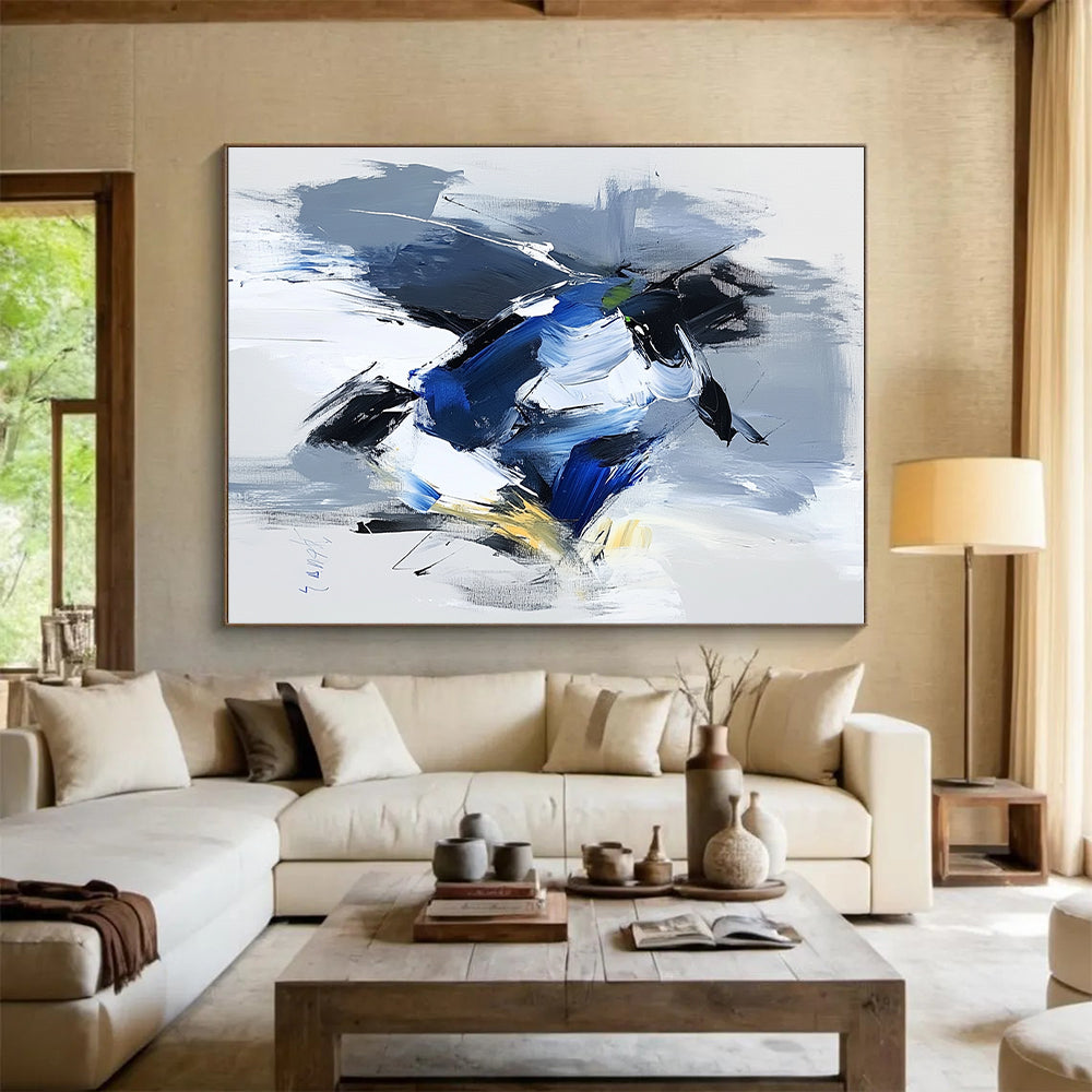 Blue Gray Abstract Painting with Dynamic Color Blocks GER781