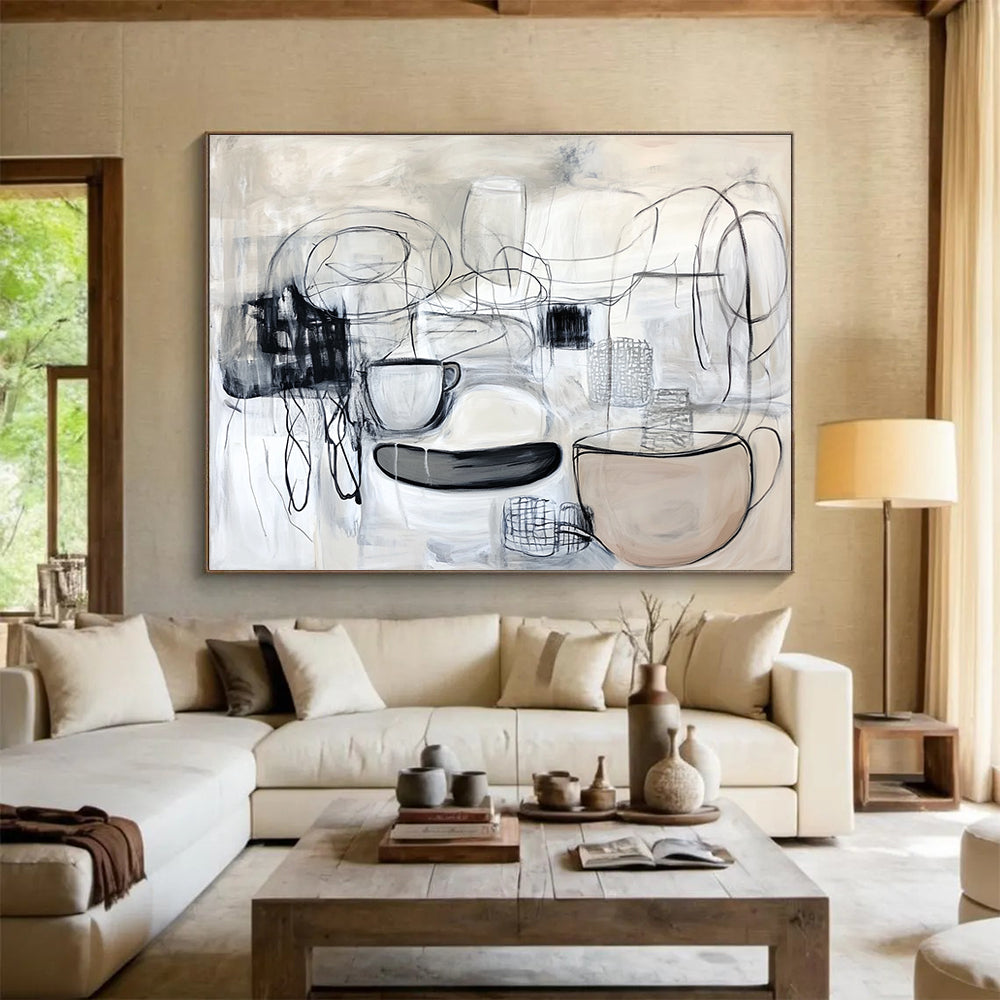 Abstract Still Life in Gray Painting with Line Work DYP547