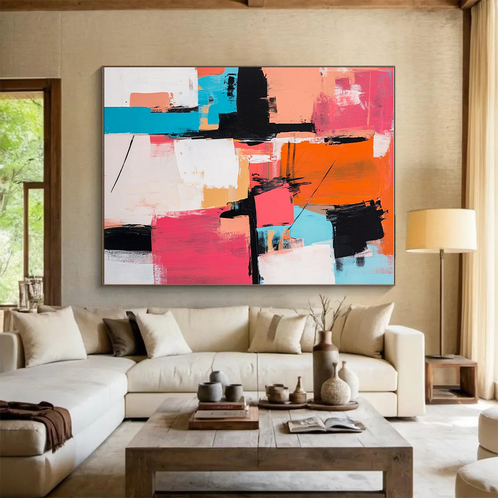 Pink Orange Abstract Painting with Geometric Forms GER714