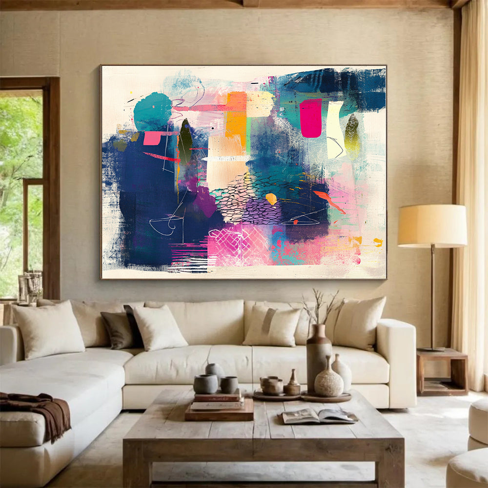 Colorful Mixed - Media Abstract Painting with Bold Shapes and Colors GER079