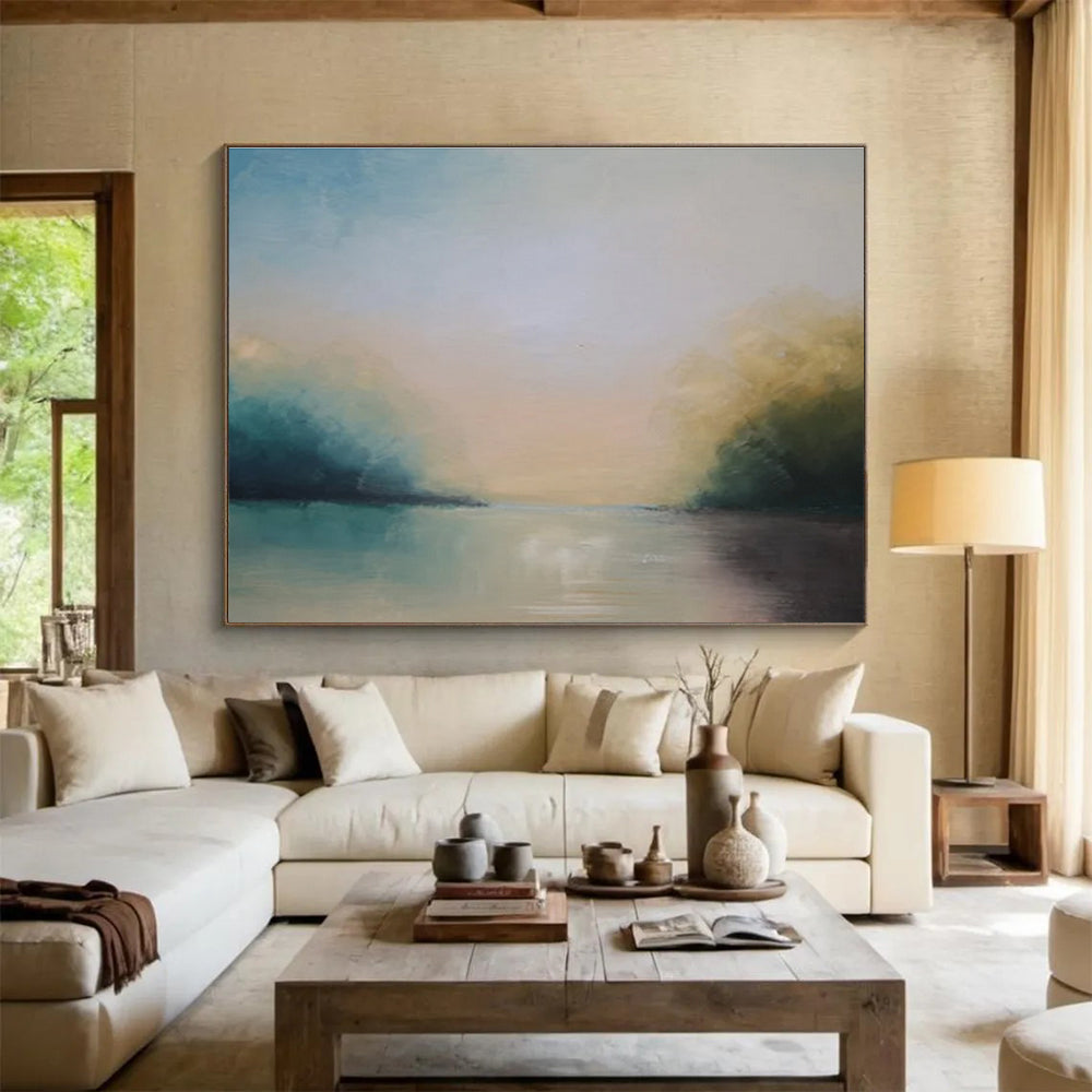 Soft Toned River Sky Abstract Painting THY014