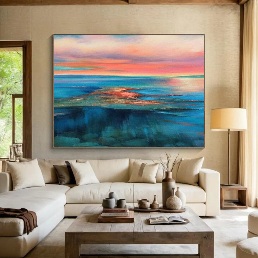 Colorful Sky Sea Sunset Abstract Painting THY023