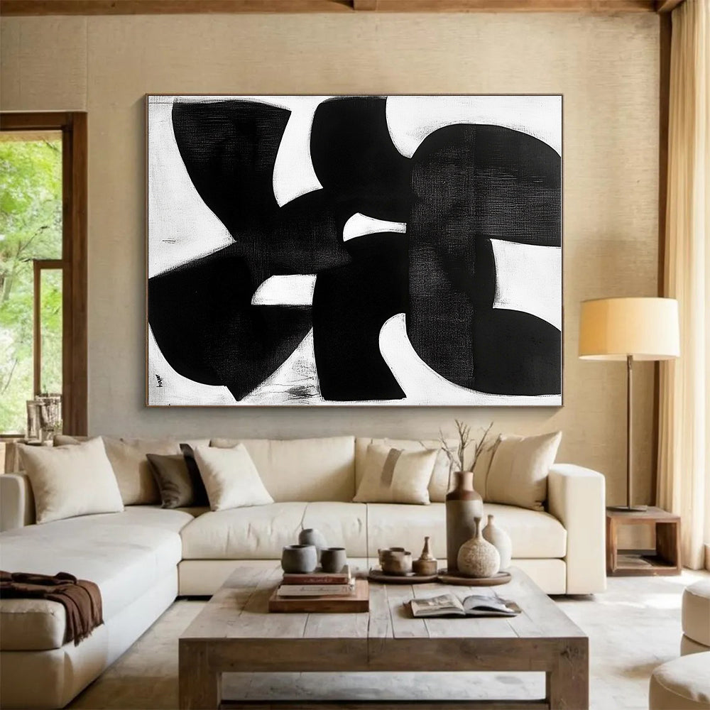 Black and White Organic Shapes Abstract Painting with Bold Forms GER011