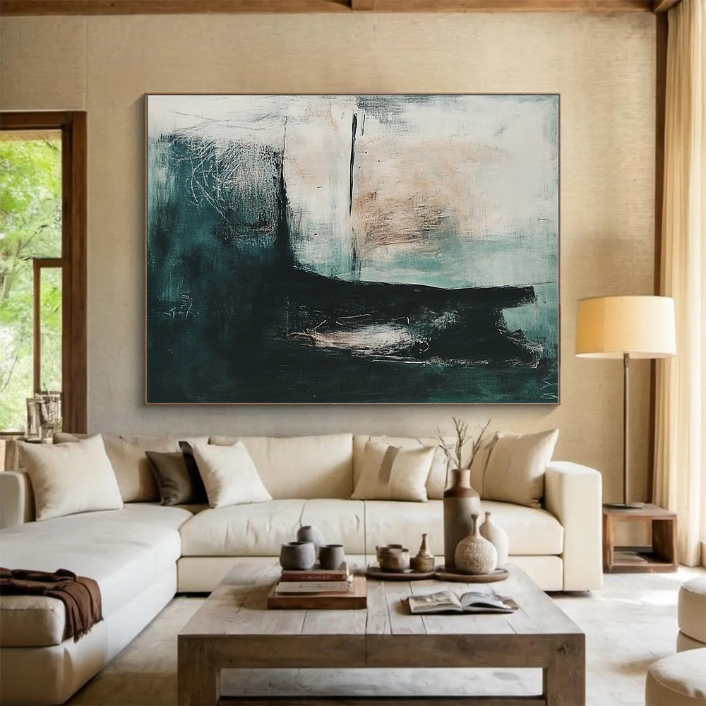 Teal and Black Abstract Painting with Mysterious Ambiance GER579