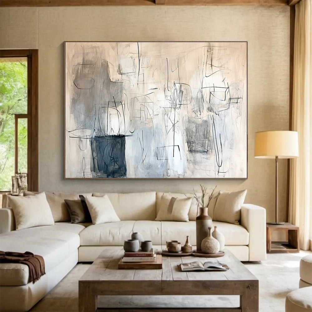 Linear Abstract Composition Painting with Gray Tones DYP548