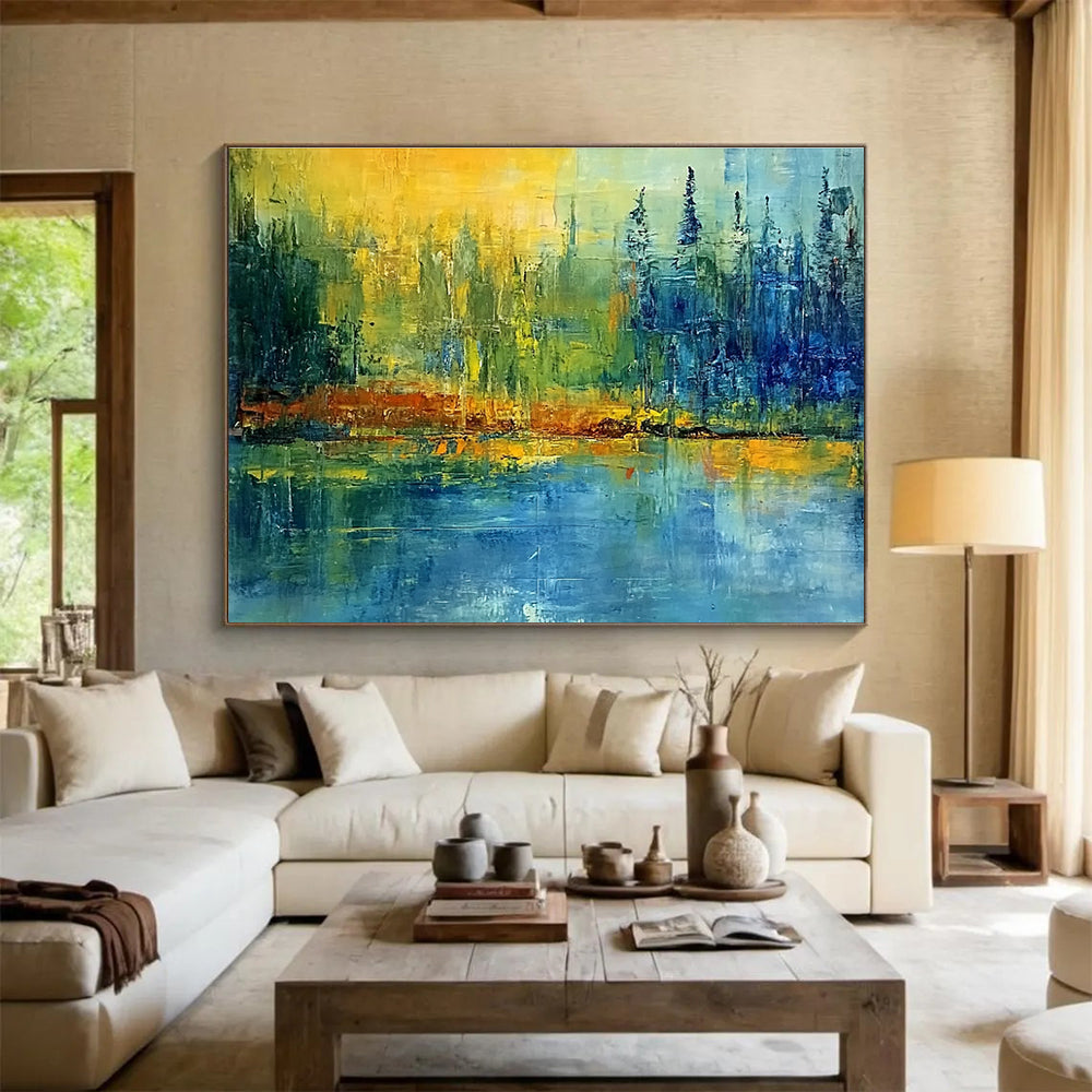 Color - Blended Landscape Abstract Painting with Yellow, Blue and Green DYP110