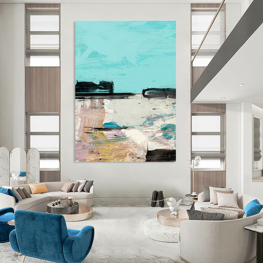 Coastal Abstract in Blue with Colorful Accents Painting ADGE197