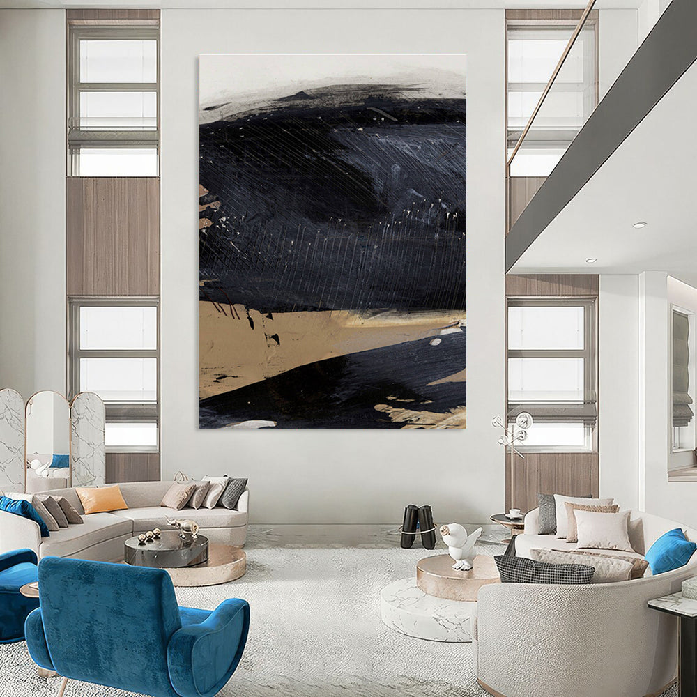 Dark Abstract with Linear Details and Earthy Tones Painting ADGE203