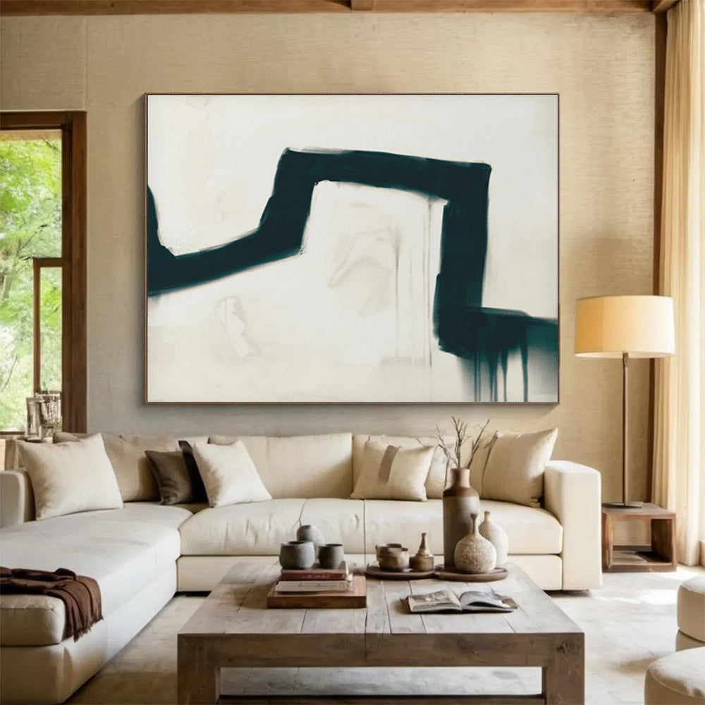 Black and White Drip Abstract Painting with Bold Strokes THY115