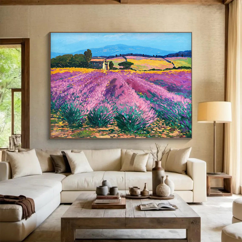 Purple Yellow Lavender Field Abstract Painting THY476