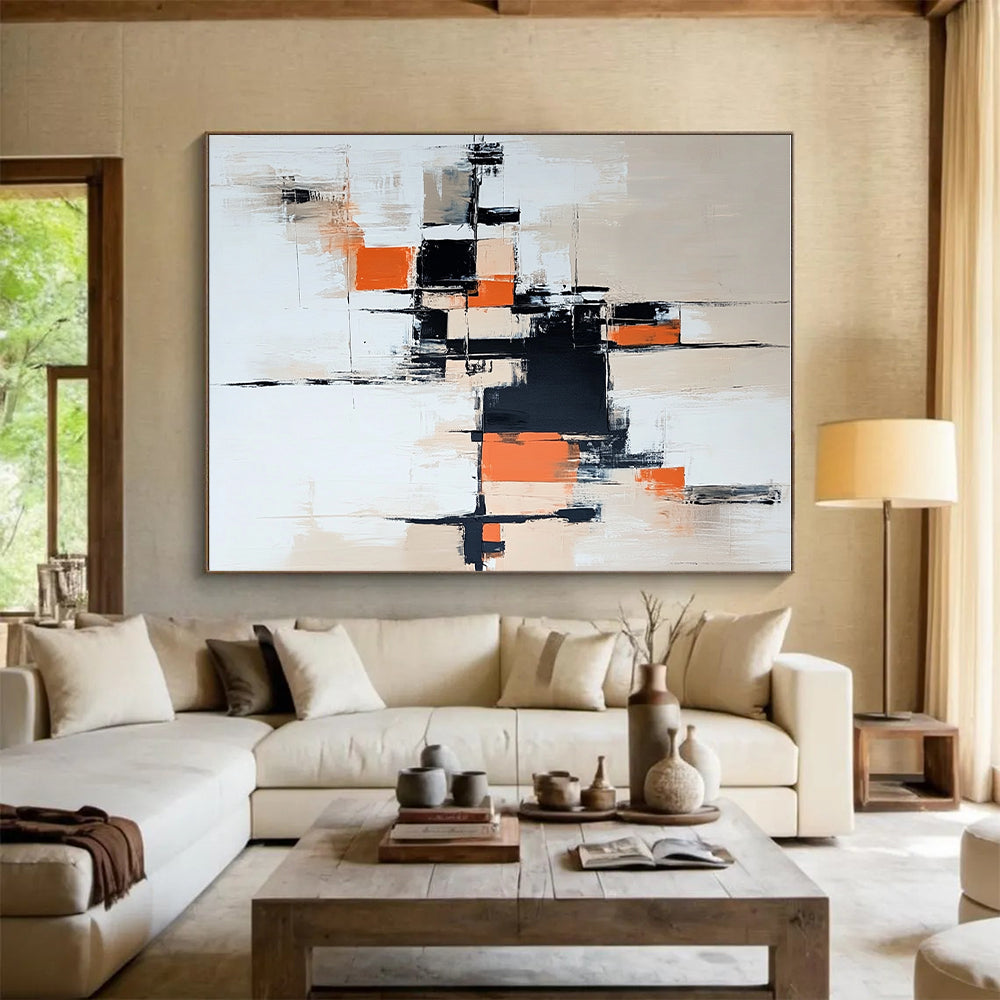 Orange and Black Abstract Painting with Geometric Forms GER457