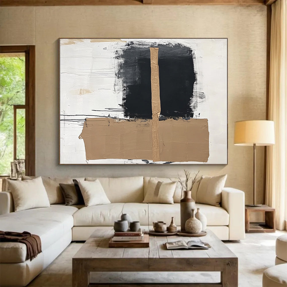 Black Beige Minimalist Collage Abstract Painting GER821