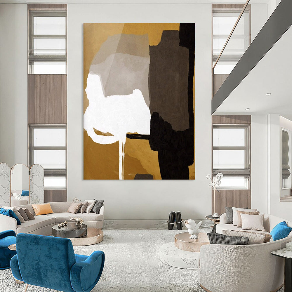 Gold and Gray Abstract Forms Painting ADGE236