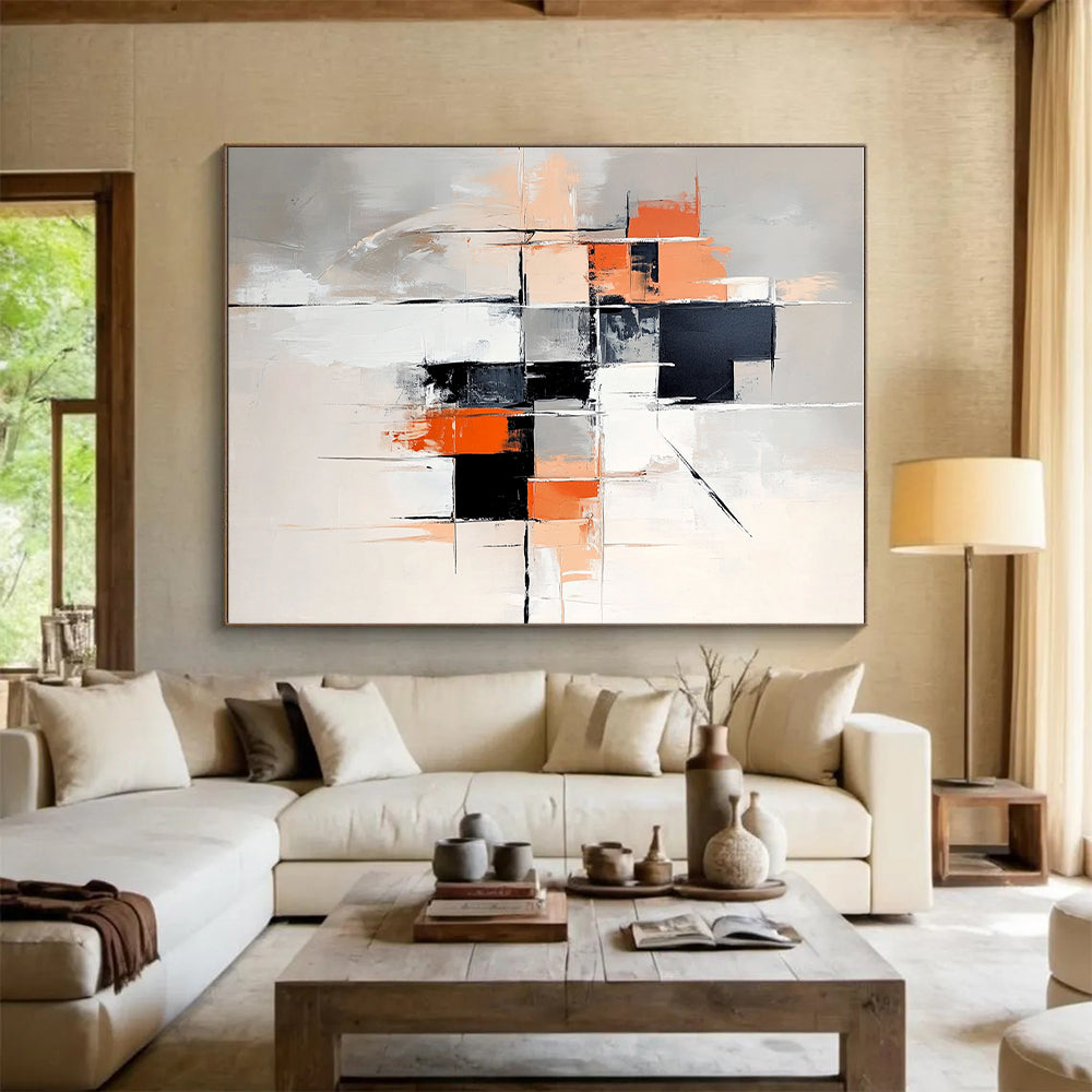 Gray Orange Abstract Cubes Abstract Painting GER858