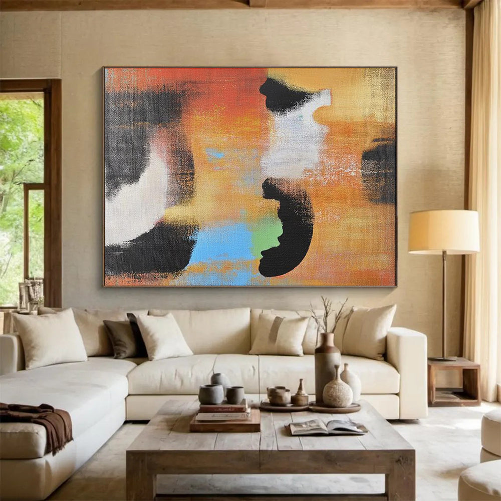 A large abstract painting featuring vibrant colors and dynamic shapes designed to enhance modern spaces with artistic elegance.SC626
