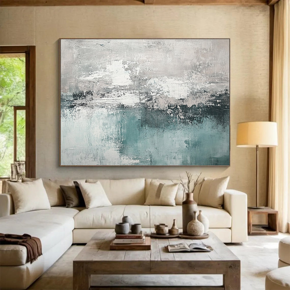 Gray and Teal Abstract Painting with Textured Layers DYP454
