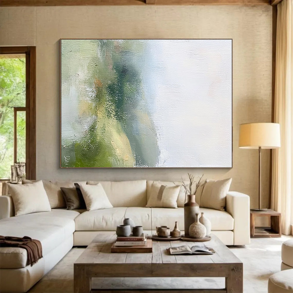 Soft Landscape Abstract Painting with Muted Green and Blue Tones GER184