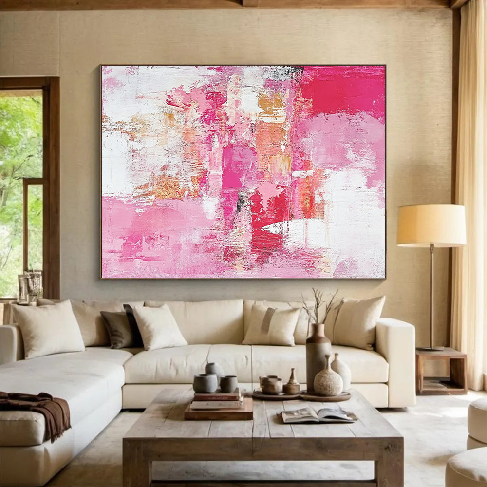Pink Abstract Painting with Textured Surfaces GER727