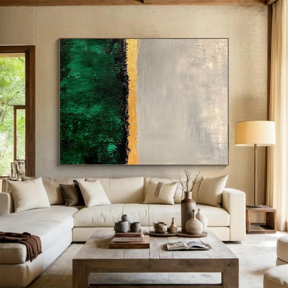 Green Gold Abstract Painting with Horizontal Layers GER819