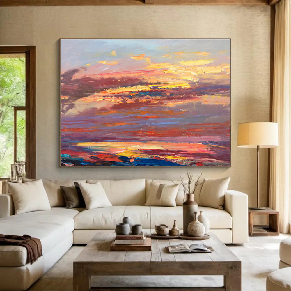 Fiery Sunset Sky Abstract Painting THY444