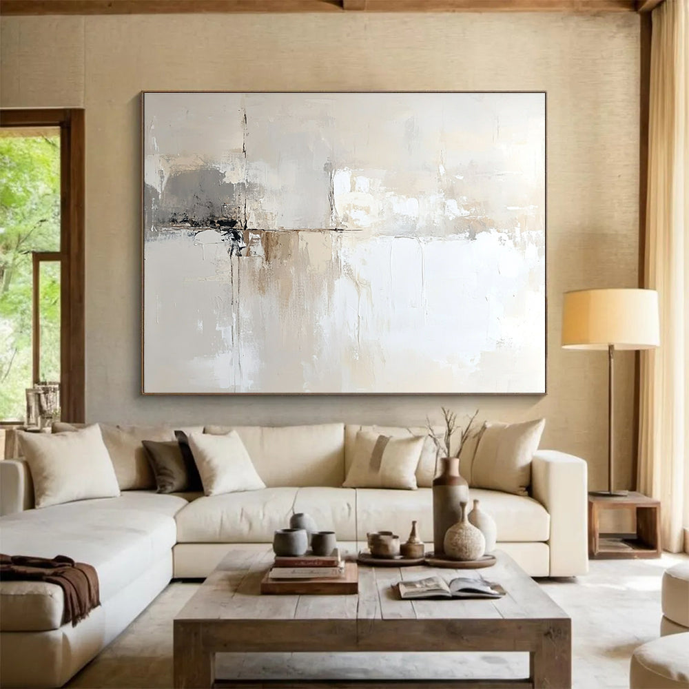 Beige and Gray Abstract Painting with Subtle Textures DYP450