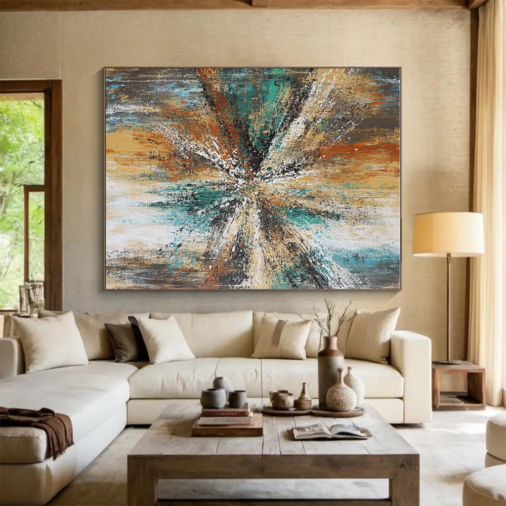 Colorful Burst Abstract Painting with Radiating Textures GER818